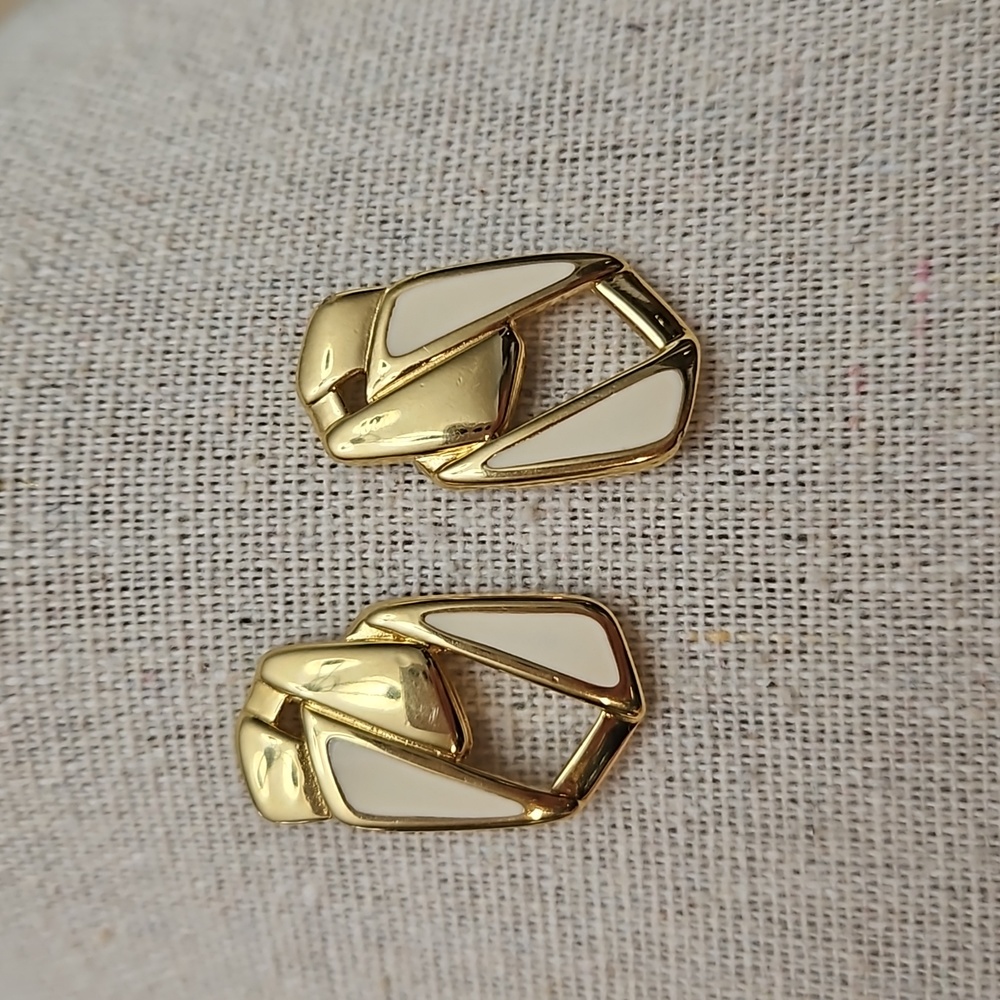 Monet Gold Tone Cream Earrings Signed Pierced